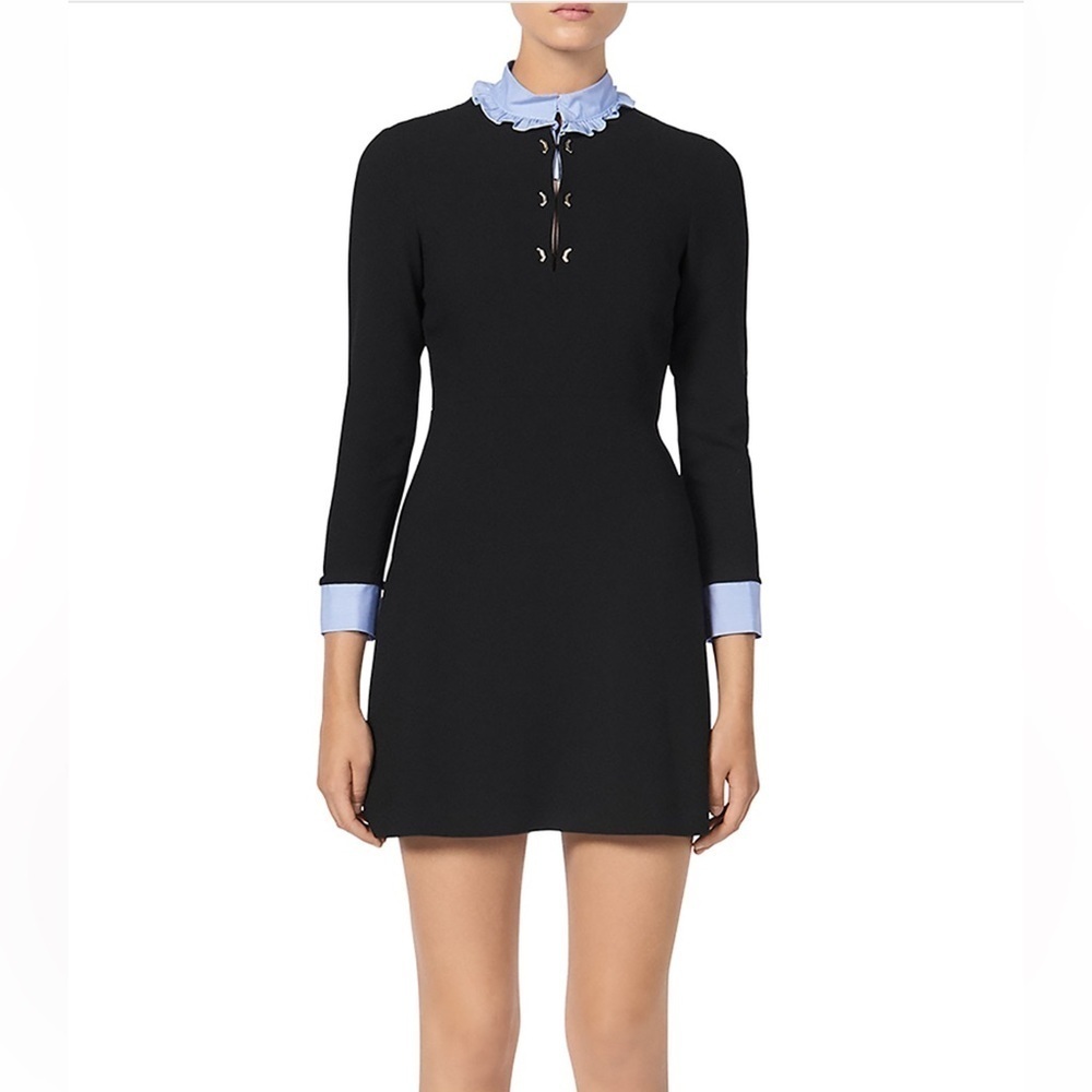 NWOT SANDRO Delna Poplin Sheath Sweater Dress In Black Size 42 FR ( US 10)